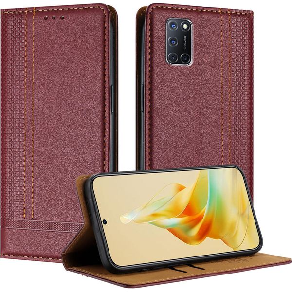 Custodia Per Oppo A52 A72 A92 4G In Pelle Con Funzione Stand Rosso Scuro-image