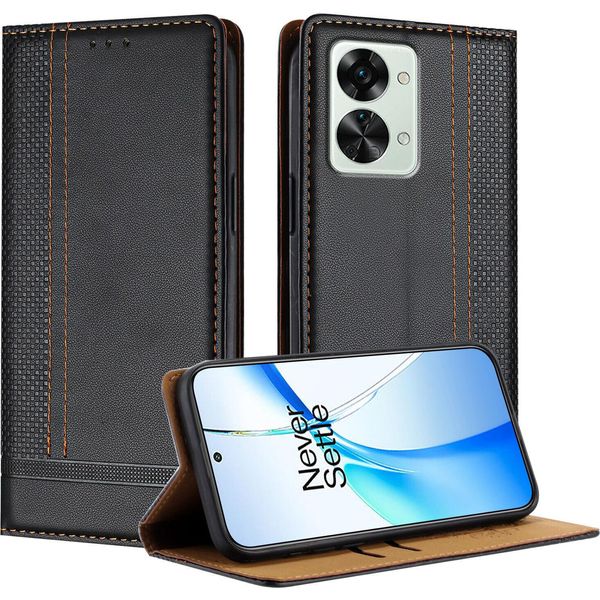 Custodia Per Telefono Cellulare Per Oneplus Nord 2T In Pelle Flip Custodia Protettiva Con Funzione Di Stand Nero-image