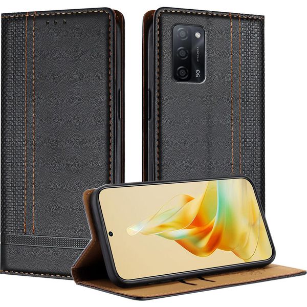 Custodia Per Oppo A54 4G/A55 5G In Pelle Flip Cover Con Funzione Stand Nero-image