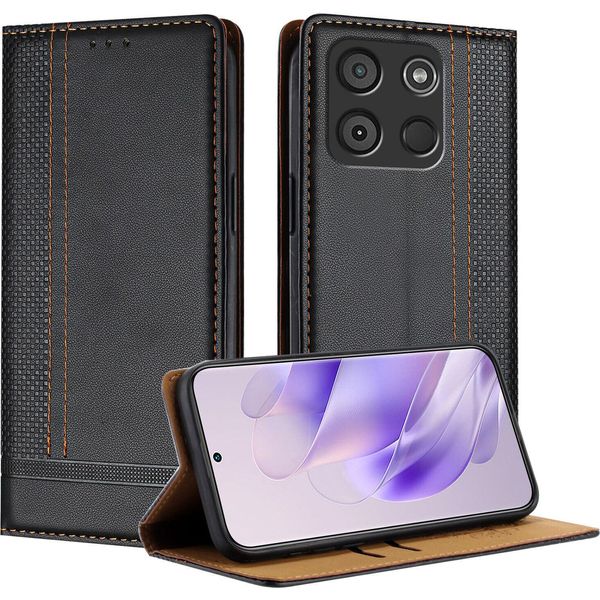 Custodia Per Itel A60 / Itel A60S In Pelle Con Funzione Stand Nero-image