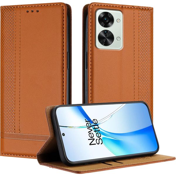Custodia Per Oneplus Nord 2T In Pelle Con Funzione Di Supporto Marrone-image