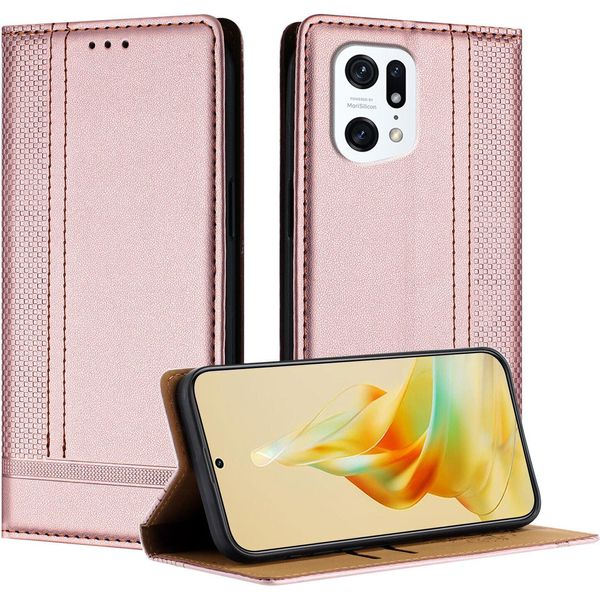 Custodia Per Oppo Find X5 Pro In Pelle Con Funzione Stand Rosa-image