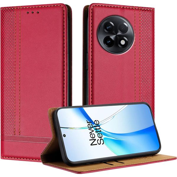 Custodia Per Oneplus 11R In Pelle Con Funzione Di Supporto Rosso-image