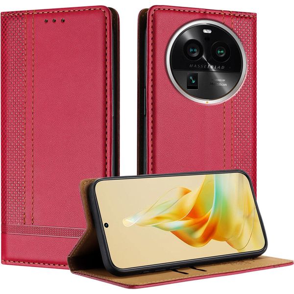Custodia Per Oppo Find X6 Pro In Pelle Con Funzione Stand Rosso-image