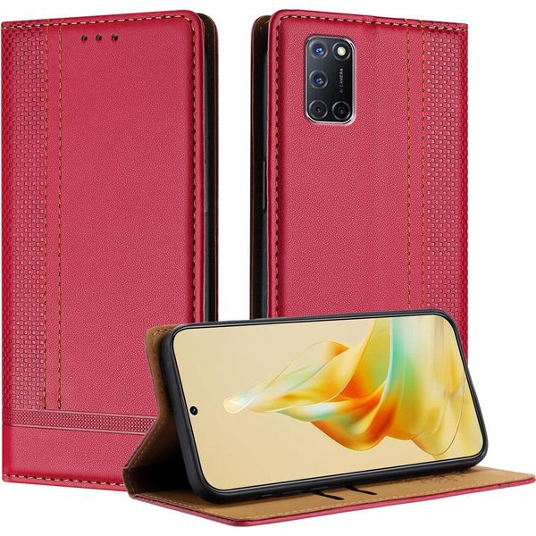 Custodia Per Oppo A52 A72 A92 4G In Pelle Con Funzione Stand Rosso-image