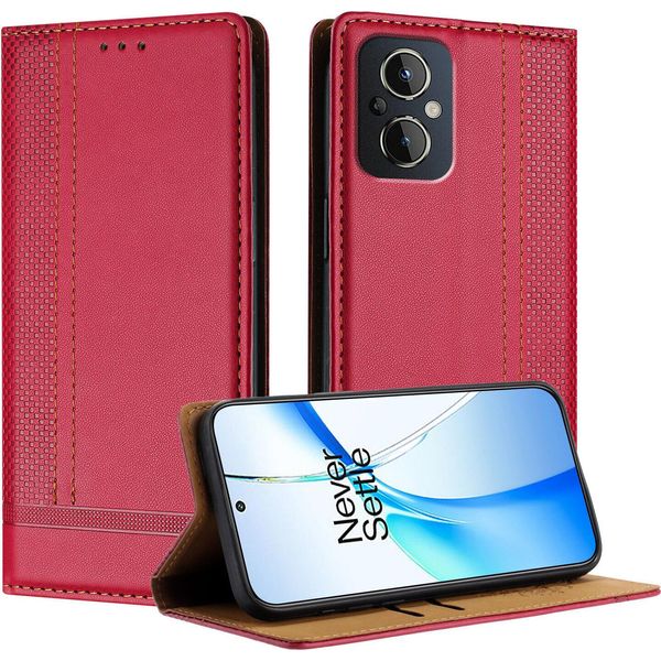 Custodia Per Oppo Reno8 4G In Pelle Con Funzione Stand Rosso-image