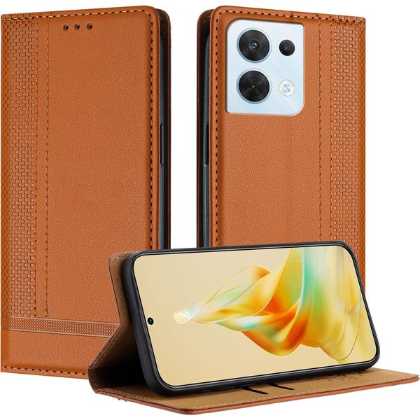 Custodia Per Oppo Reno8 5G In Pelle Con Funzione Stand Brown-image