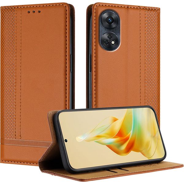 Custodia Per Oppo Reno8 T 4G In Pelle Con Funzione Stand Brown-image
