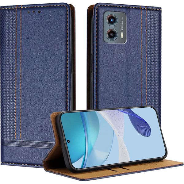 Custodia Per Motorola Moto G (2023) Flip Cover In Pelle Con Funzione Stand Blu-image