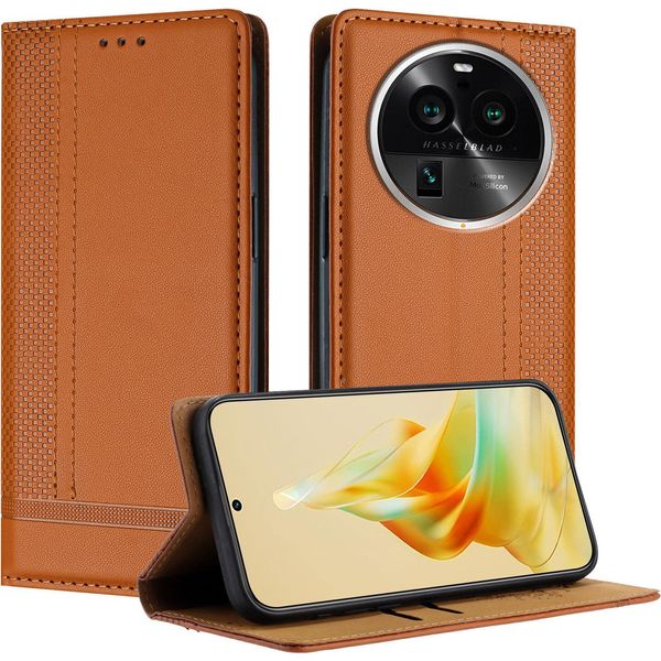 Custodia Per Oppo Find X6 Pro In Pelle Con Funzione Stand Brown-image