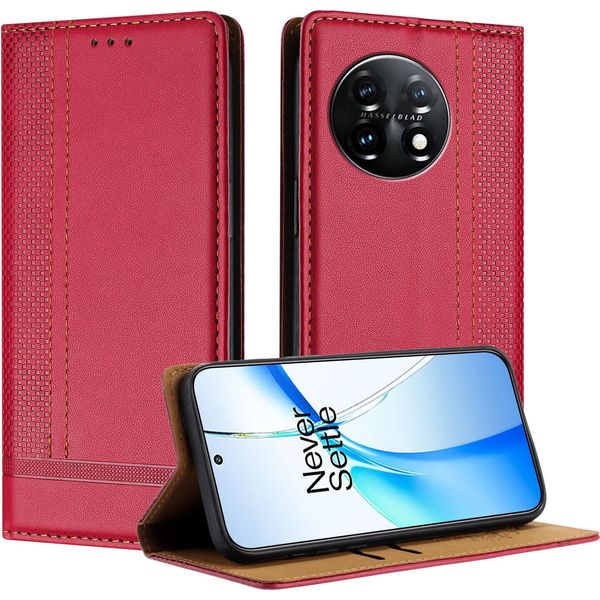 Custodia Per Oneplus 11 In Pelle Con Funzione Di Supporto Rosso-image