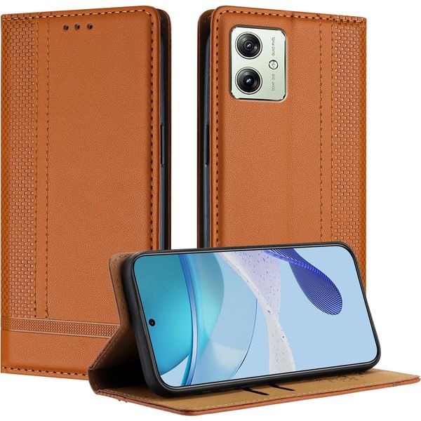 Custodia Per Motorola Moto G14 G54 Flip Cover In Pelle Con Funzione Stand Brown-image