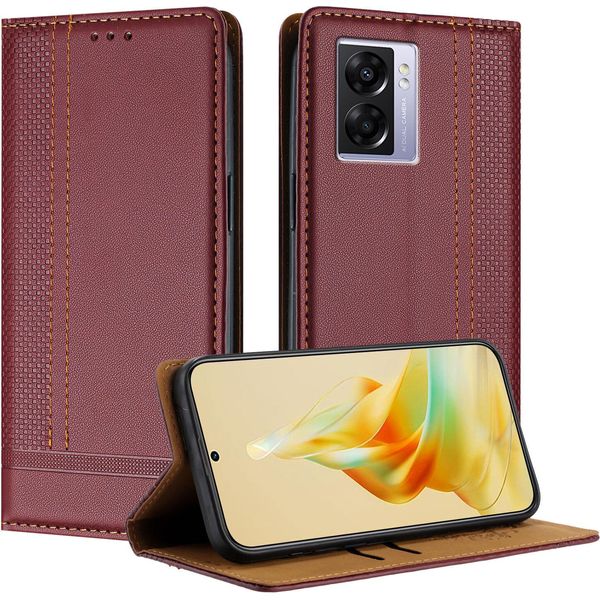 Custodia Per Oppo A57 5G In Pelle Con Funzione Stand Rosso Scuro-image