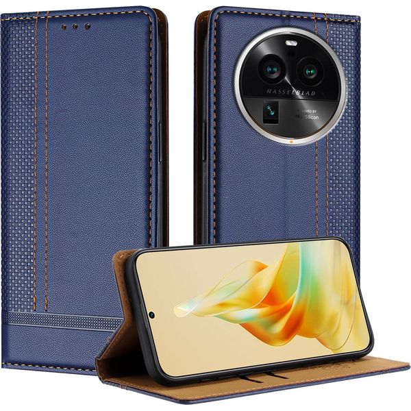 Custodia Per Oppo Find X6 Pro In Pelle Con Funzione Stand Blu-image