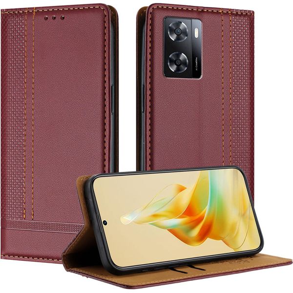 Custodia Per Oppo A57 4G In Pelle Con Funzione Stand Rosso Scuro-image