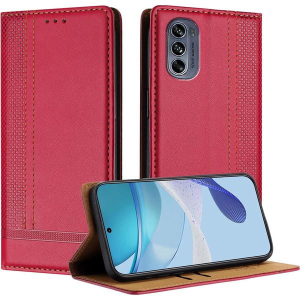 Custodia Per Motorola Moto G62 5G In Pelle Con Funzione Stand Rosso-image