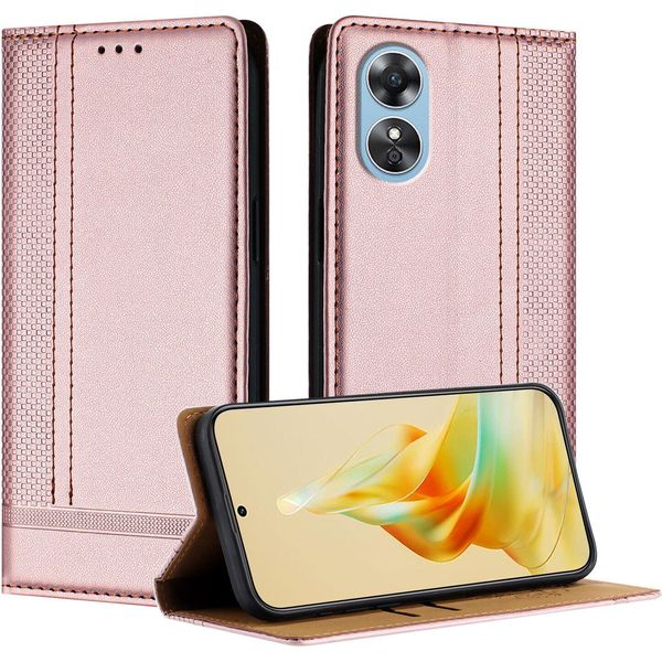 Custodia Per Oppo A17 In Pelle Con Funzione Di Supporto Rosa-image