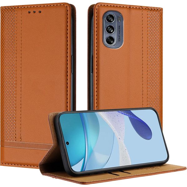 Custodia Per Motorola Moto G62 5G In Pelle Flip Cover Con Funzione Di Stand Brown-image