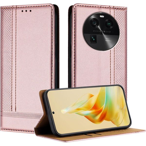 Custodia Per Oppo Find X6 In Pelle Con Funzione Di Supporto Rosa-image
