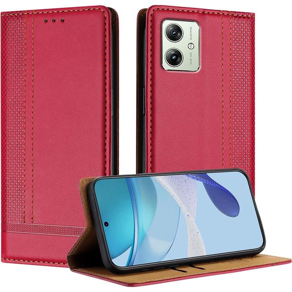 Custodia Per Motorola Moto G54 Power In Pelle Con Funzione Stand Rosso-image