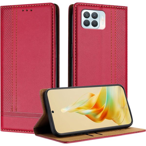 Custodia Per Telefono Cellulare Per Oppo A93 4G In Pelle Flip Cover Con Stand Rosso-image