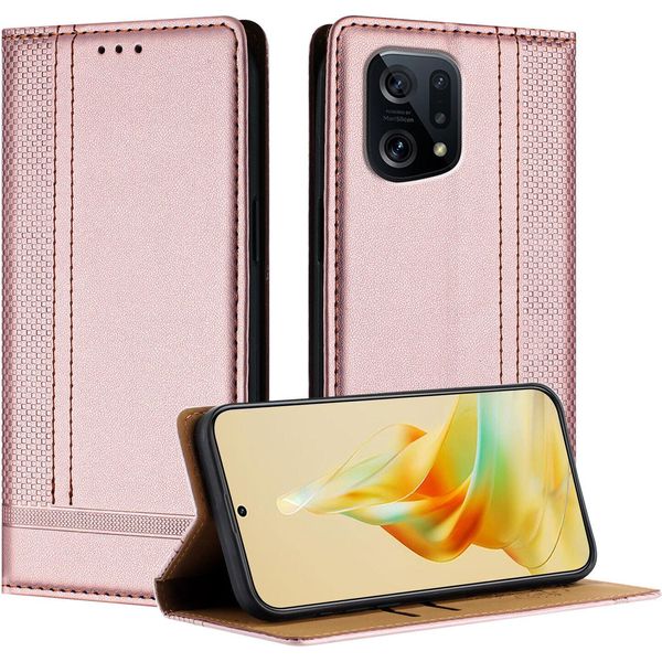 Custodia Per Oppo Find X5 In Pelle Con Funzione Di Supporto Rosa-image