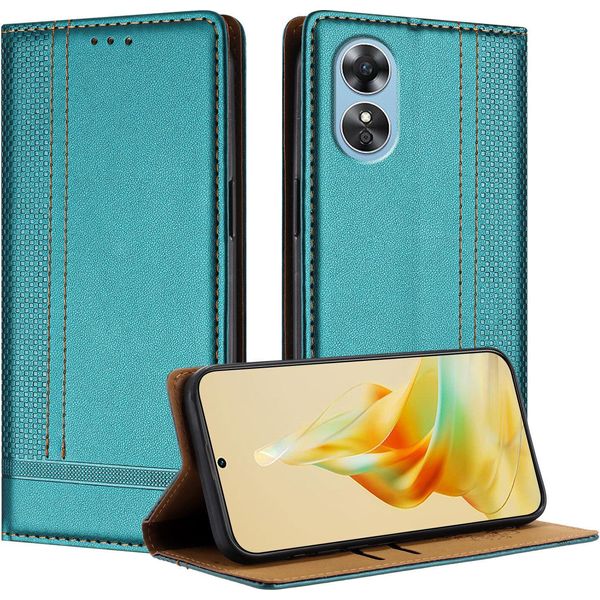Custodia Per Oppo A17 In Pelle Con Funzione Di Supporto Verde-image