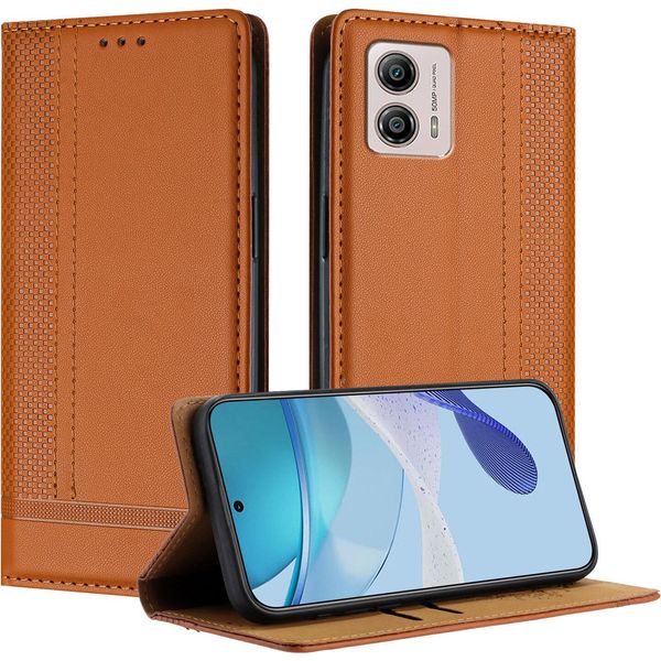 Custodia Per Motorola Moto G13 G53 In Pelle Flip Case Con Funzione Stand Brown-image