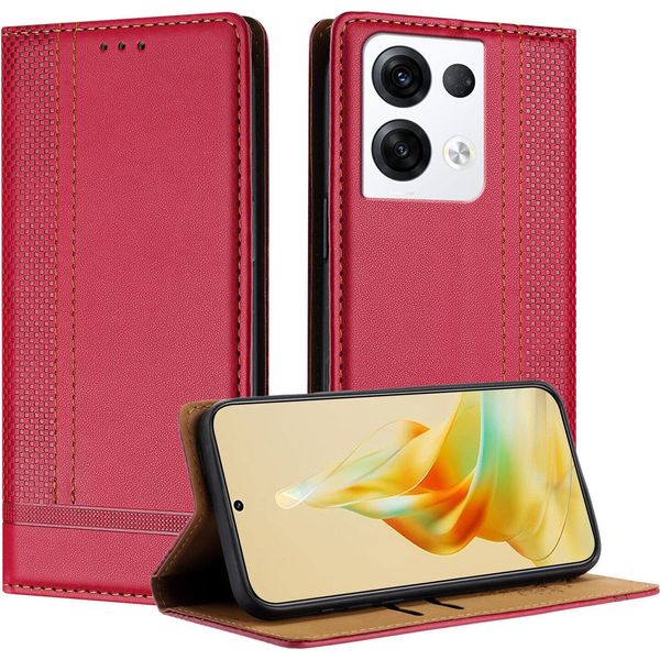 Custodia Per Oppo Reno8 Pro 5G In Pelle Con Funzione Stand Rosso-image