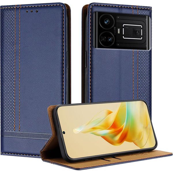 Custodia Per Telefono Cellulare Per Realme GT5 5G In Pelle Flip Custodia Protettiva Con Funzione Stand Blu-image