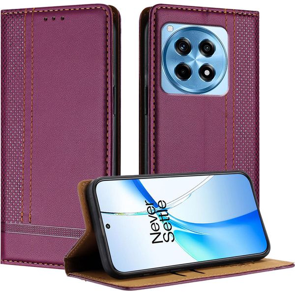 Custodia Per Telefono Cellulare Per Oneplus 12R In Pelle Flip Custodia Protettiva Con Funzione Di Stand Viola-image