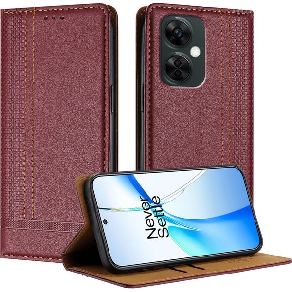 Custodia Per Oneplus Nord Ce 3 Lite In Pelle Con Funzione Stand Rosso Scuro-image
