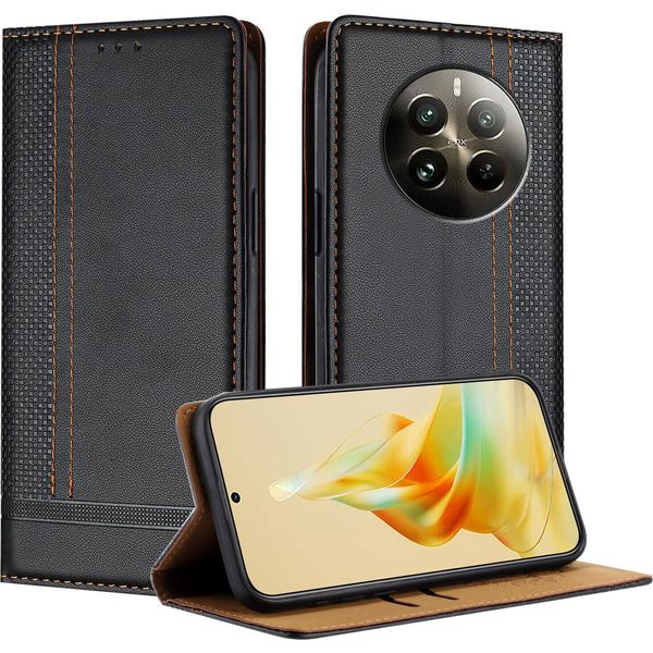 Custodia Per Telefono Cellulare Per Realme 12 Pro In Pelle Flip Custodia Protettiva Con Funzione Di Stand Nero-image