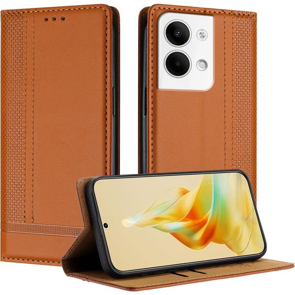 Custodia Per Oppo Reno9 In Pelle Con Funzione Stand Brown-image