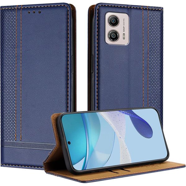 Custodia Per Motorola Moto G13 G53 In Pelle Flip Cover Con Funzione Stand Blu-image
