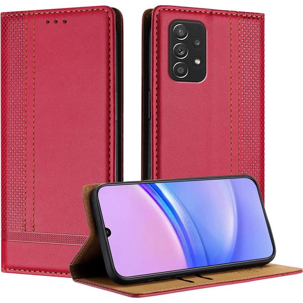 Custodia Per Samsung Galaxy A52S A52 5G/4G In Pelle Con Funzione Stand Rosso-image