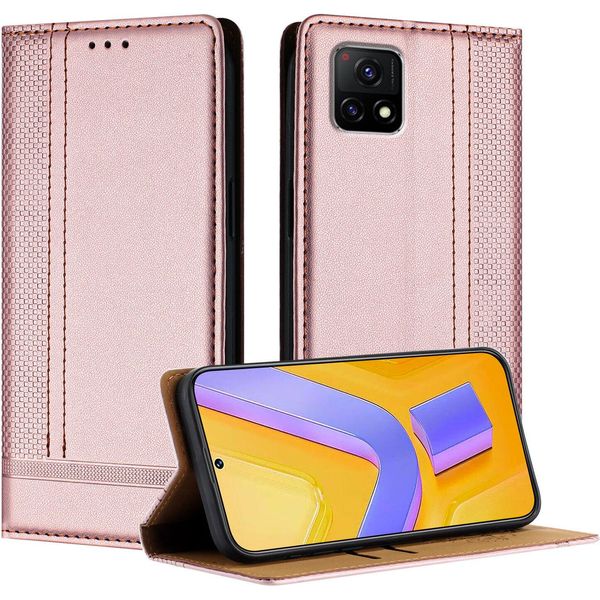Custodia Per Vivo Y52S 5G In Pelle Con Funzione Stand Rosa-image