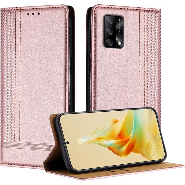 Custodia Per Telefono Cellulare Per Oppo A74 4G In Pelle Flip Cover Con Stand Rosa-image