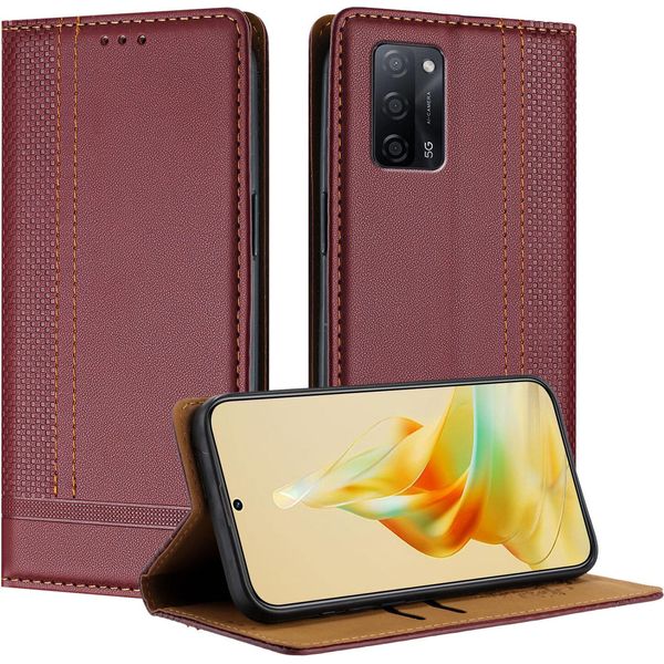 Custodia Per Oppo A54 4G/A55 5G In Pelle Con Funzione Stand Rosso Scuro-image