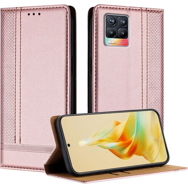 Custodia Per Telefono Cellulare Per Realme 8 5G In Pelle Flip Custodia Protettiva Con Funzione Stand Rosa-image