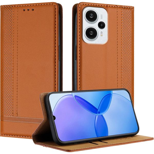 Custodia Per Xiaomi Poco F5/Redmi Note 12 Turbo In Pelle Flip Case Con Funzione Stand Brown-image