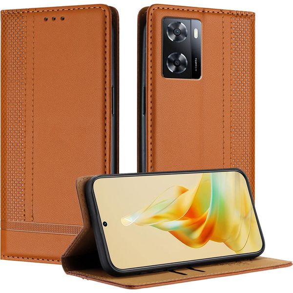 Custodia Per Telefono Cellulare Per Oppo A57 4G In Pelle Flip Cover Con Funzione Stand Brown-image