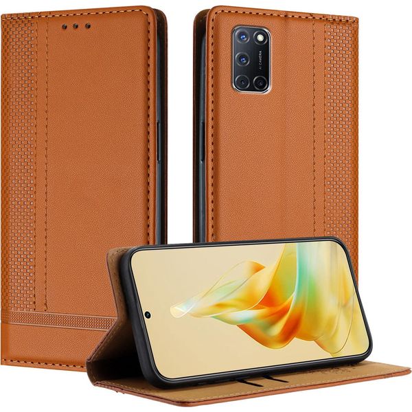 Custodia Per Oppo A52 A72 A92 4G In Pelle Con Funzione Stand Brown-image