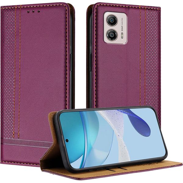Custodia Per Motorola Moto G13 G53 In Pelle Con Funzione Di Supporto Viola-image