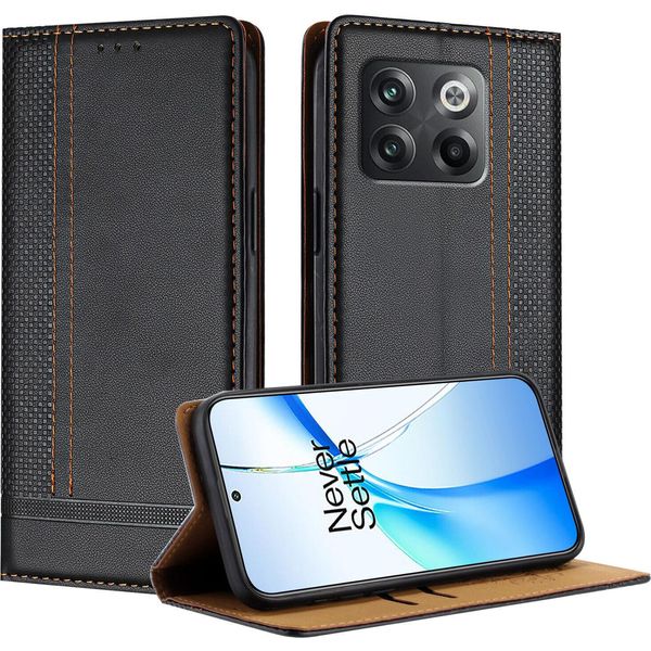 Custodia Per Telefono Cellulare Per Oneplus 10T In Pelle Flip Custodia Protettiva Con Funzione Stand Nero-image