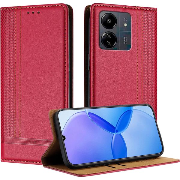 Custodia Per Xiaomi Poco C65/Poco M6 5G/Redmi 13C Custodia Flip In Pelle Con Funzione Di Supporto Rosso-image