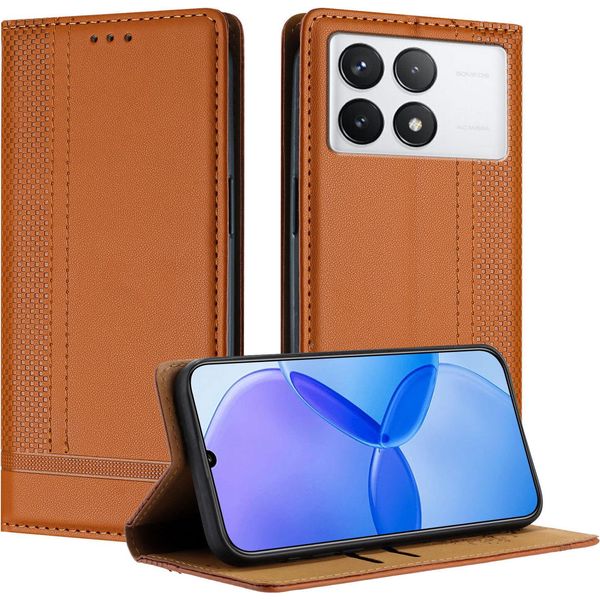 Custodia Per Xiaomi Poco X6 Pro/Redmi K70E 5G In Pelle Con Funzione Stand Brown-image