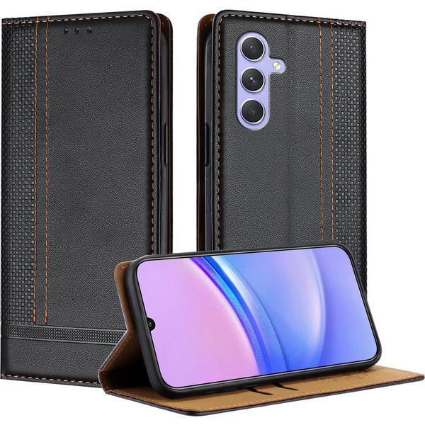 Custodia Per Samsung Galaxy A55 5G In Pelle Con Funzione Stand Nero-image