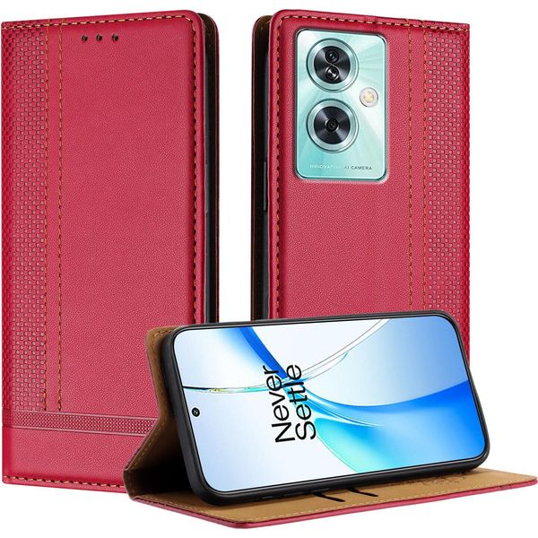 Custodia Per Telefono Cellulare Per Oneplus Nord CE3 In Pelle Flip Custodia Protettiva Con Funzione Stand Rosso-image