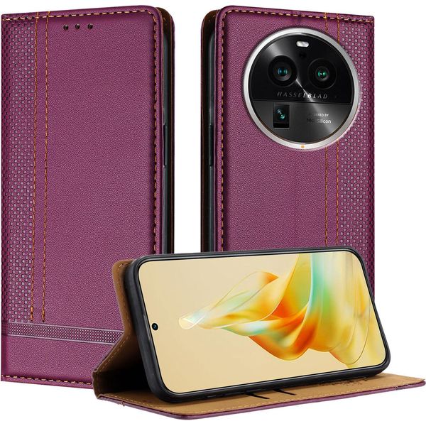 Custodia Per Oppo Find X6 Pro In Pelle Con Funzione Di Supporto Viola-image